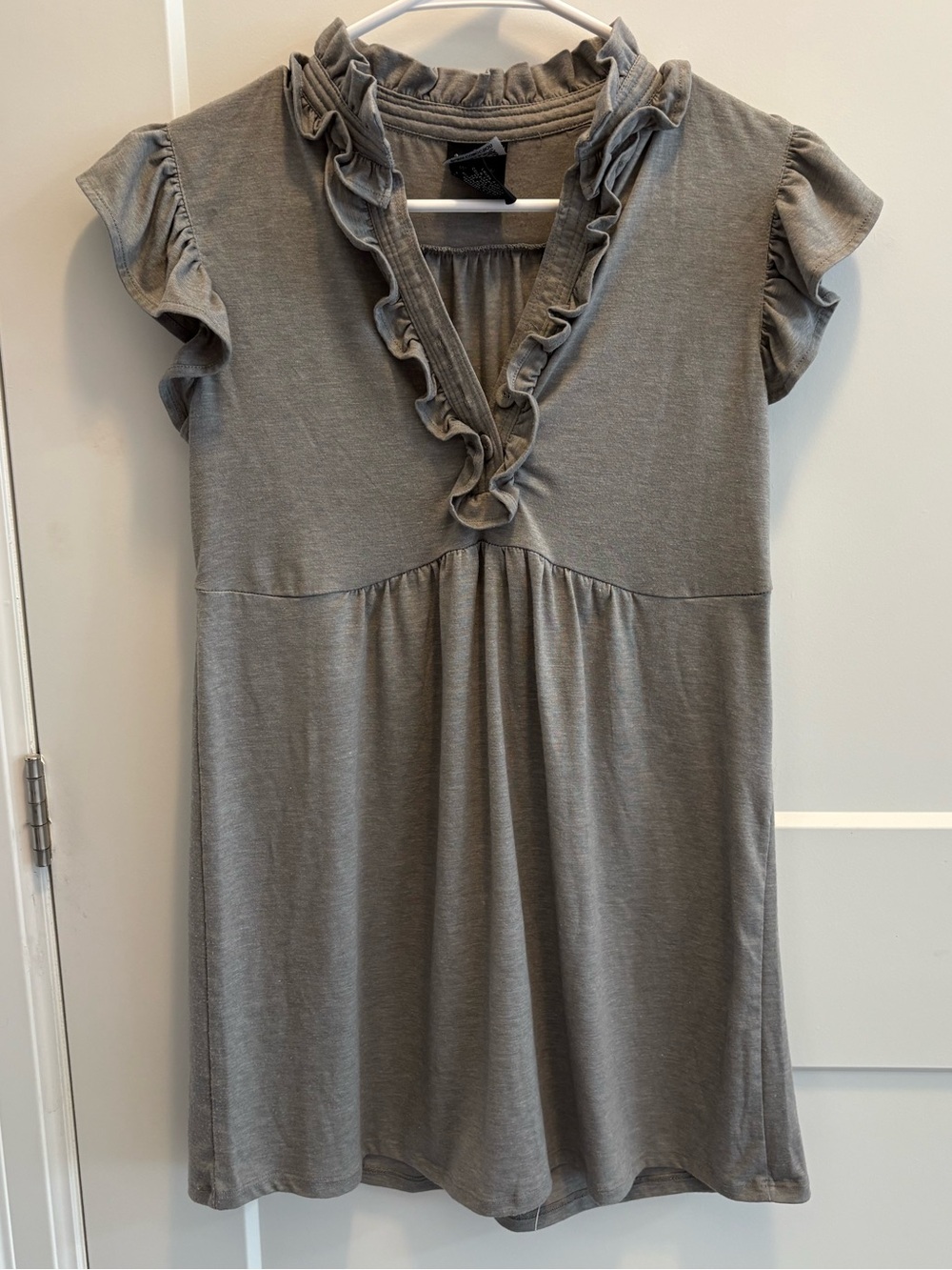 Y2K taupe ruffle babydoll top- #16
